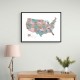 Pink and teal watercolor map of the US