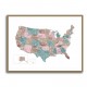 Pink and teal watercolor map of the US