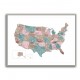 Pink and teal watercolor map of the US