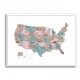 Pink and teal watercolor map of the US