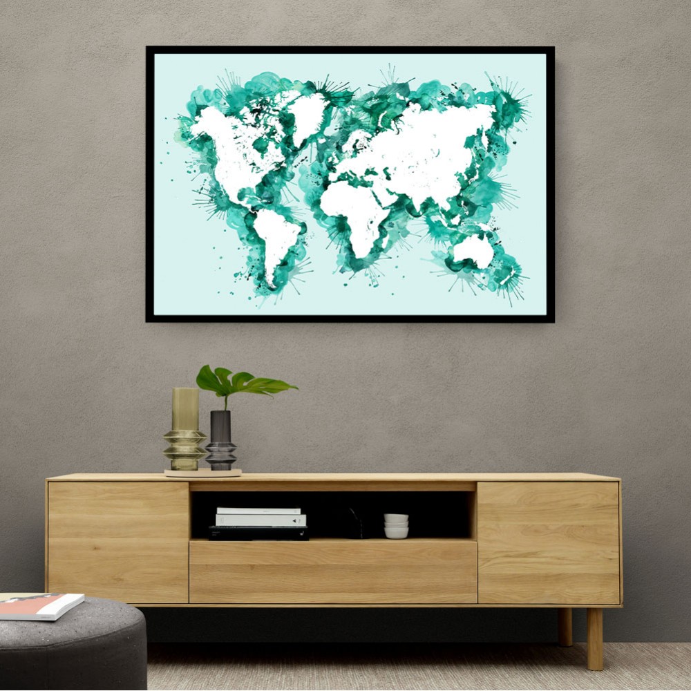 Teal strokes world map