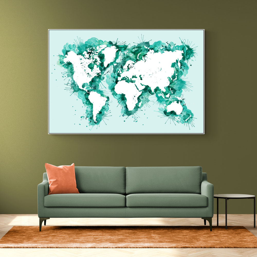 Teal strokes world map