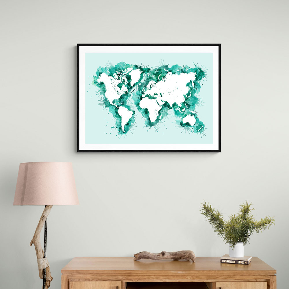 Teal strokes world map