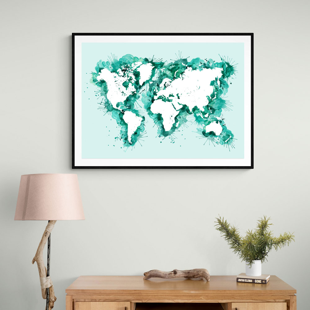 Teal strokes world map