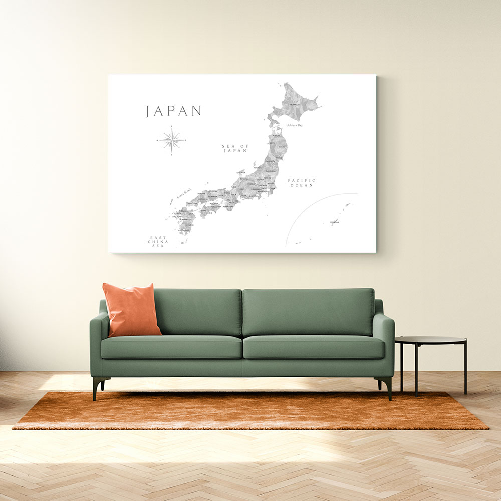 Gray watercorlor map of Japan