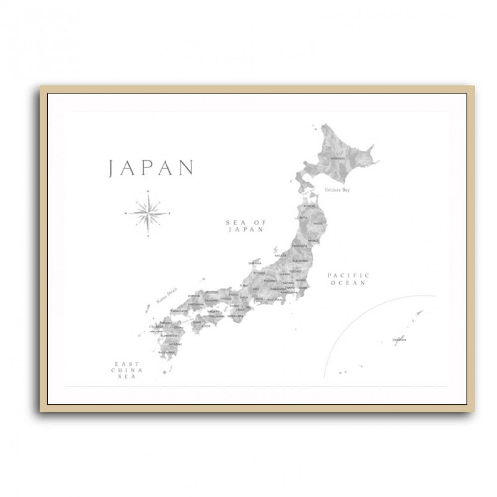 Gray watercorlor map of Japan