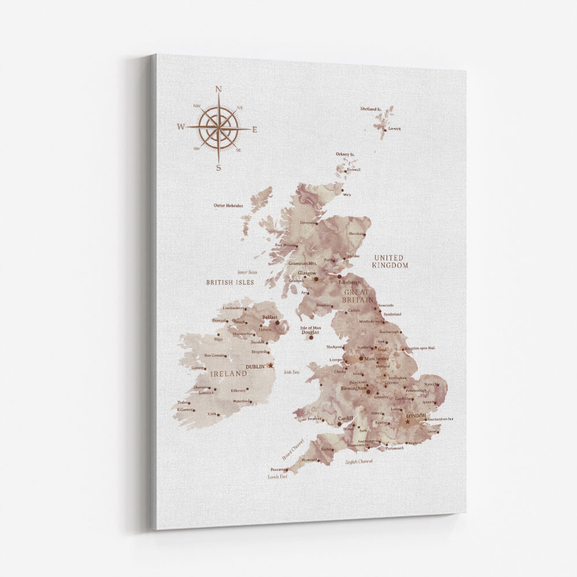 Taupe map of the United Kingdom Wall Art