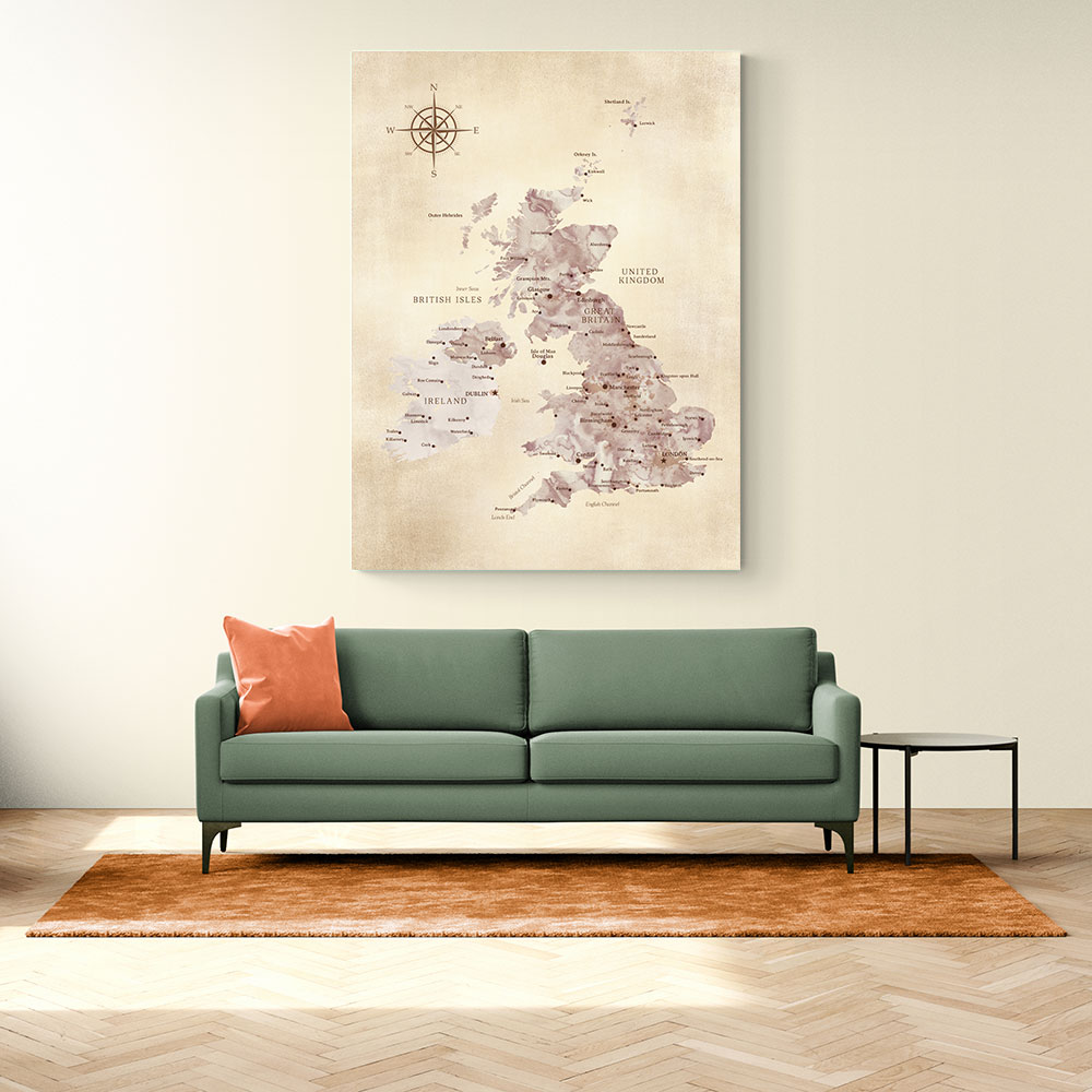 Sepia map of the United Kingdom