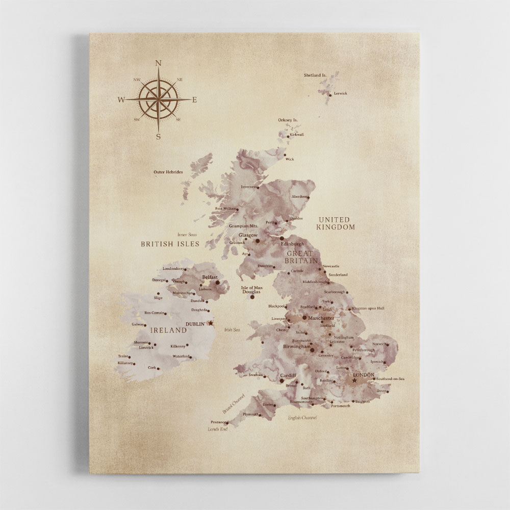 Sepia map of the United Kingdom