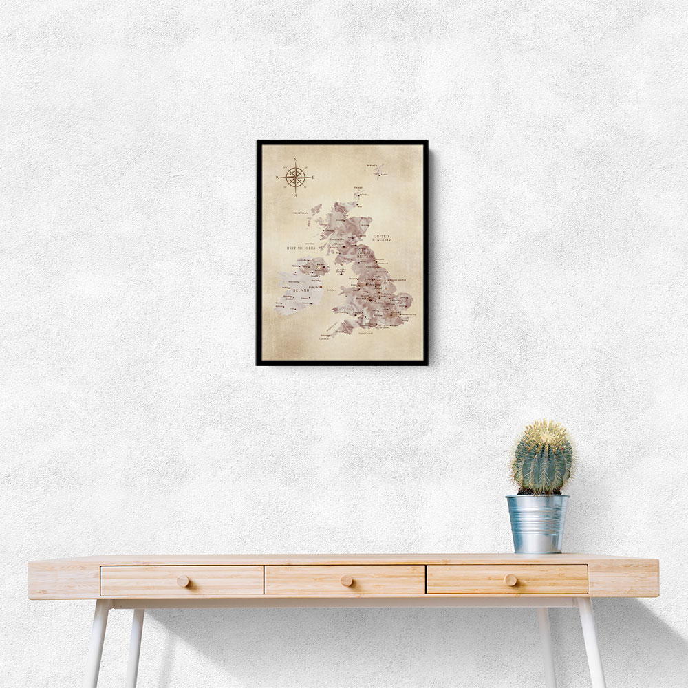 Sepia map of the United Kingdom