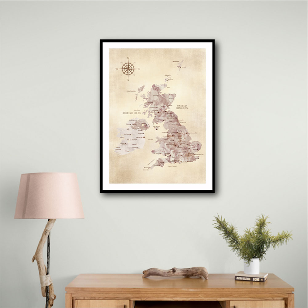 Sepia map of the United Kingdom