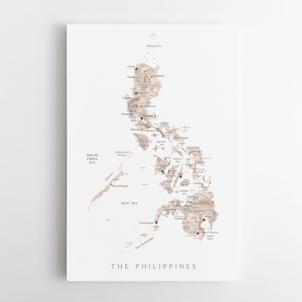 Taupe watercolor map of Philippines