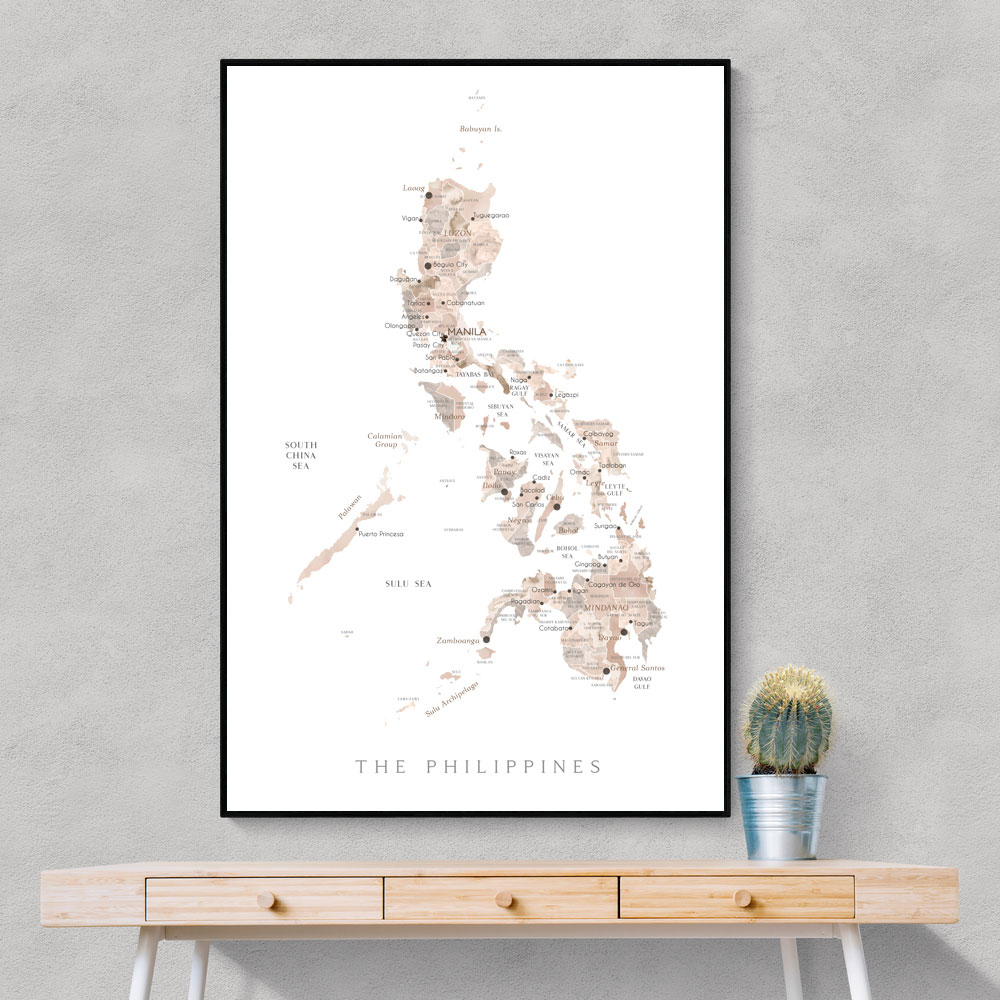 Taupe watercolor map of Philippines