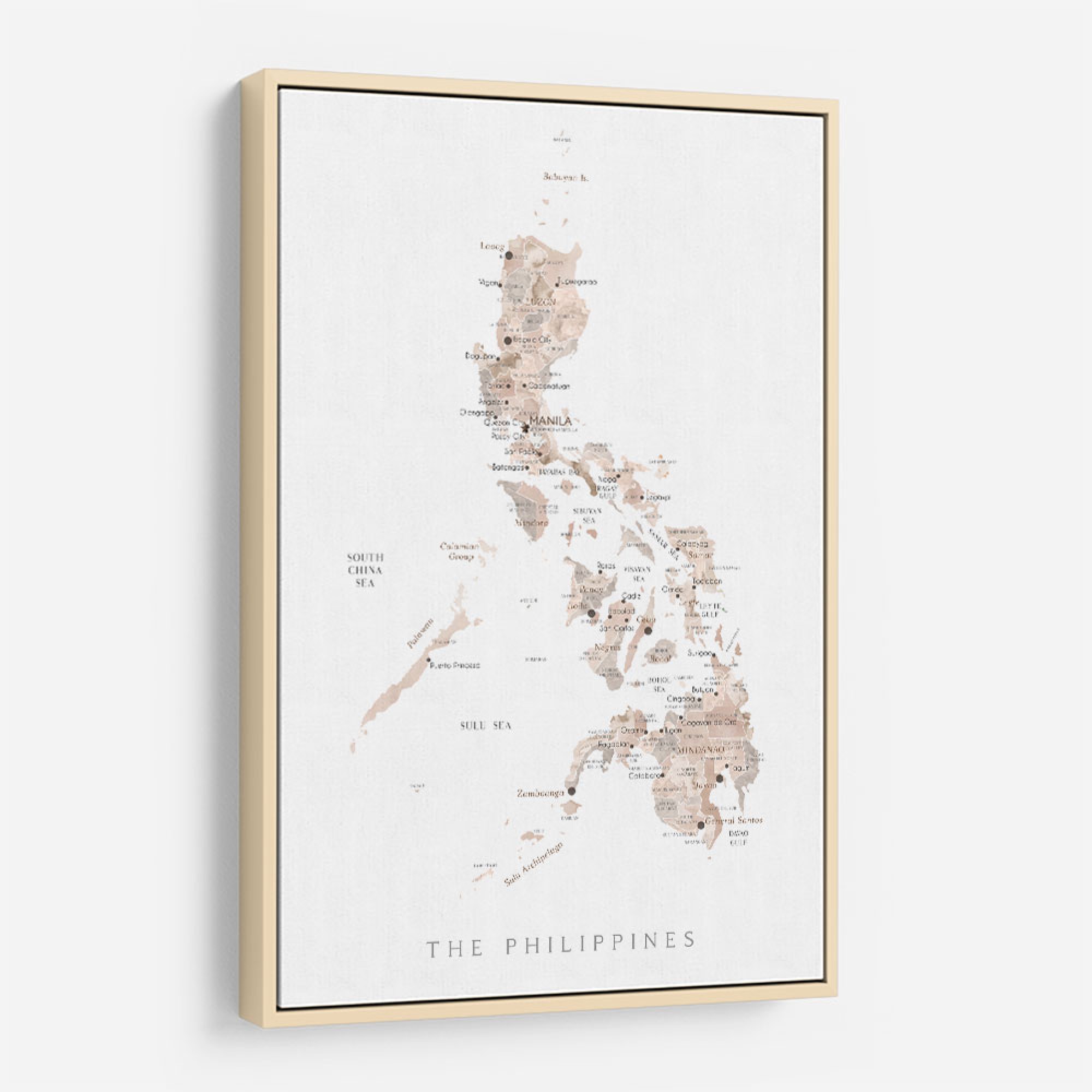 Taupe watercolor map of Philippines Wall Art