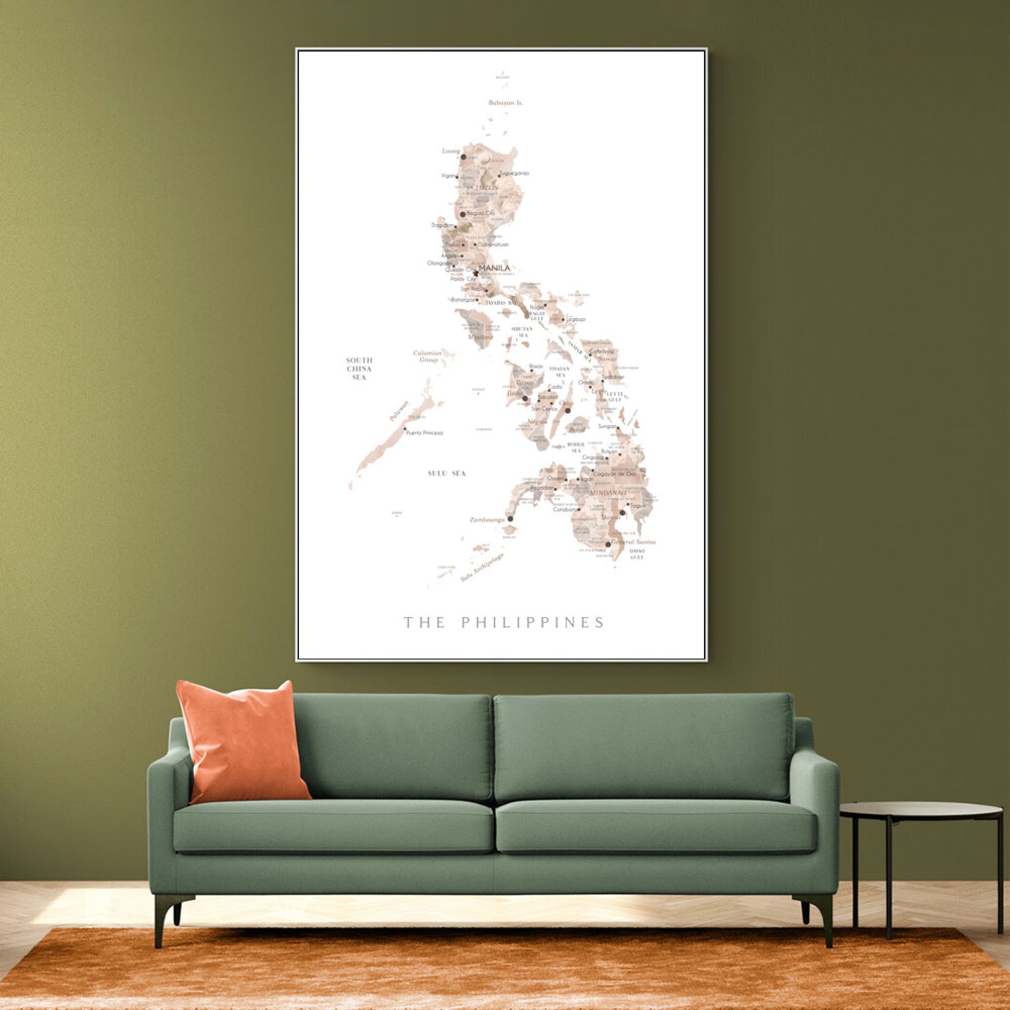 Taupe Watercolor Map Of Philippines Wall Art