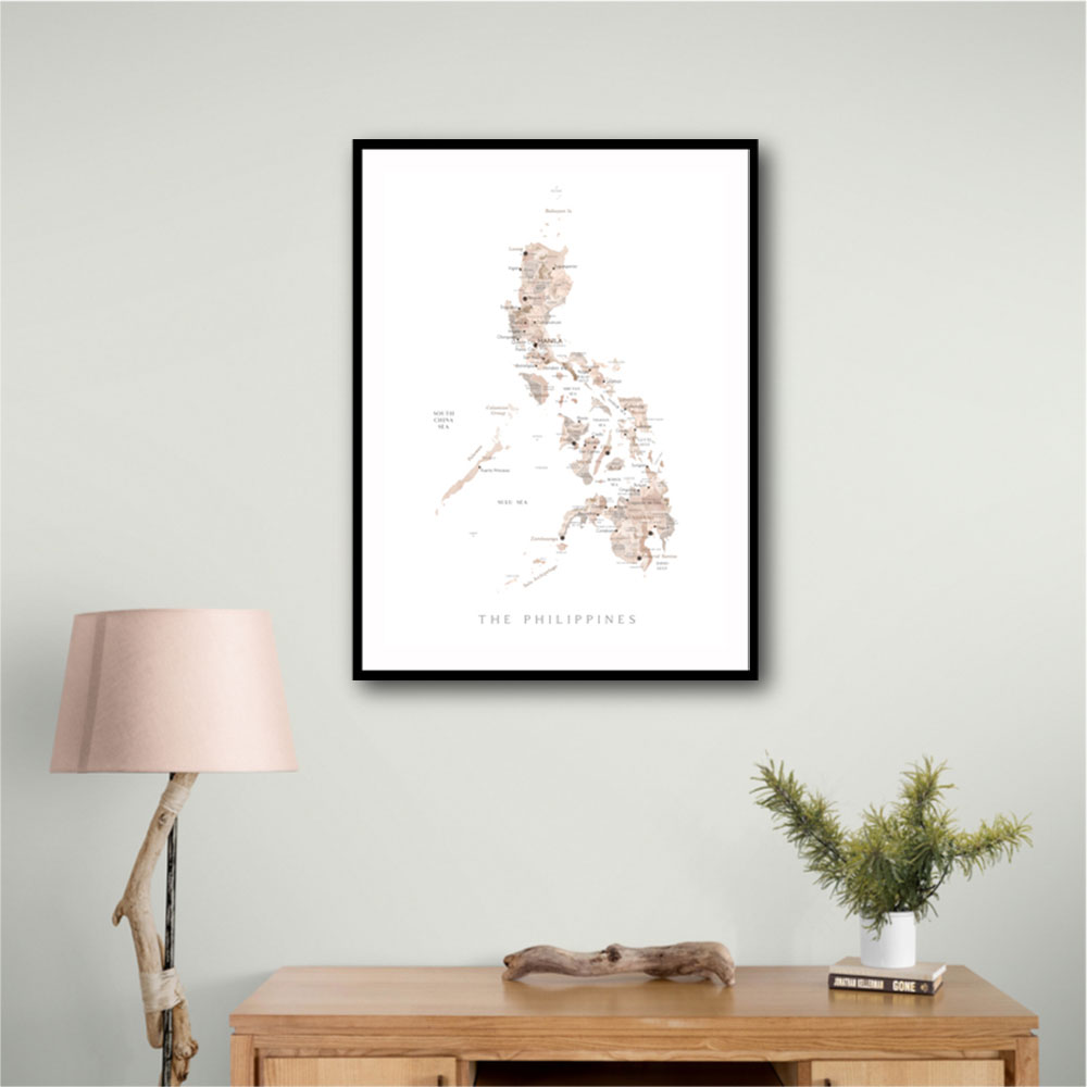 Taupe watercolor map of Philippines