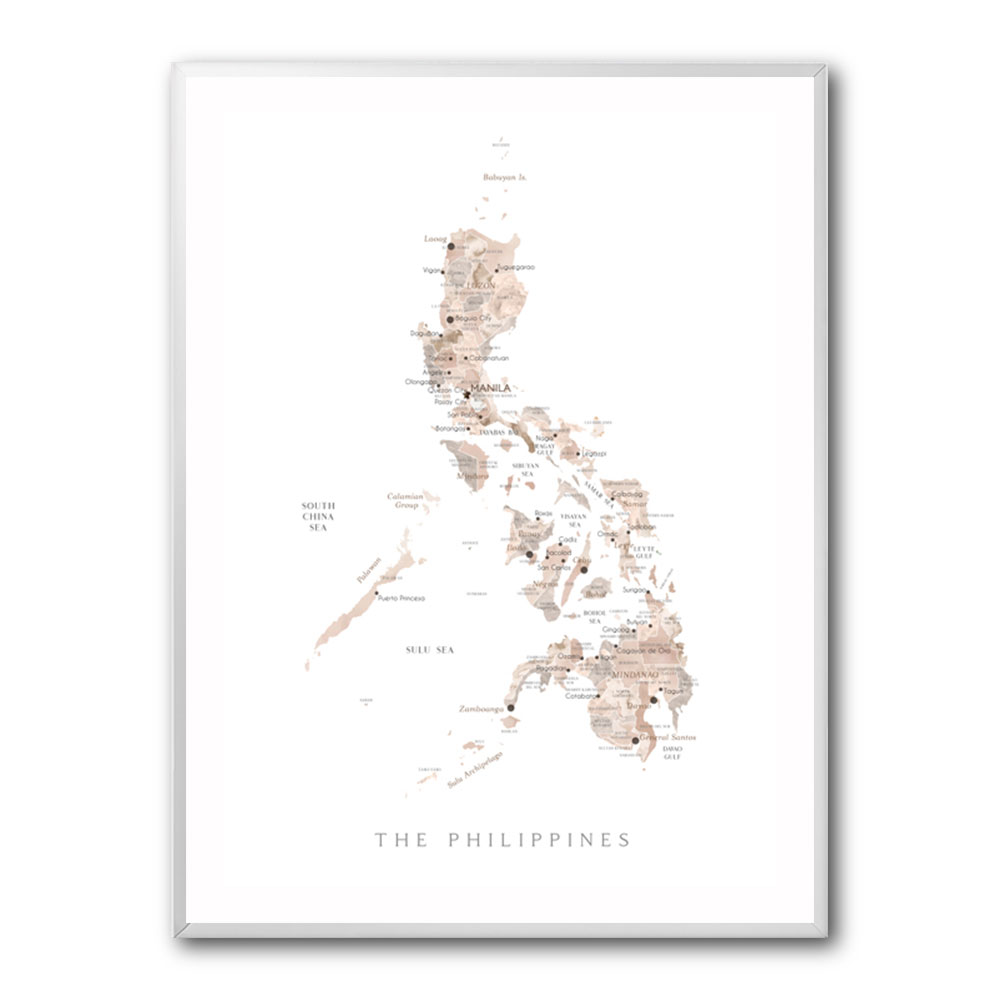 Taupe watercolor map of Philippines