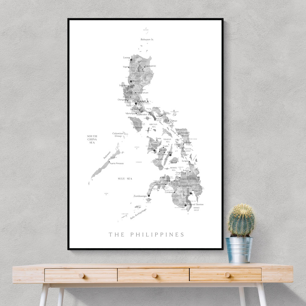 Gray Watercolor Map of Philippines