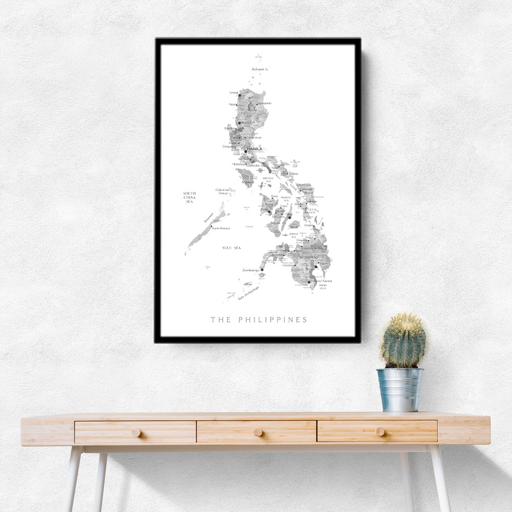 Gray Watercolor Map of Philippines