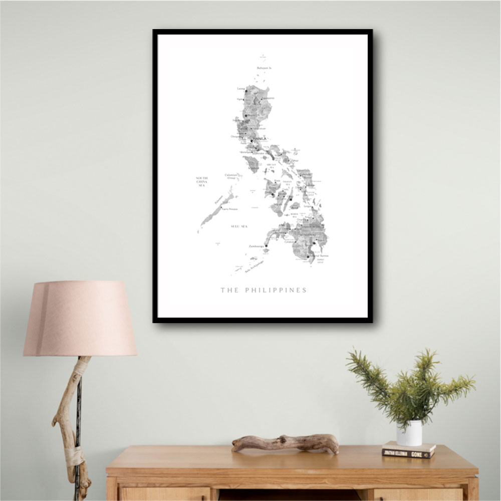 Gray Watercolor Map of Philippines