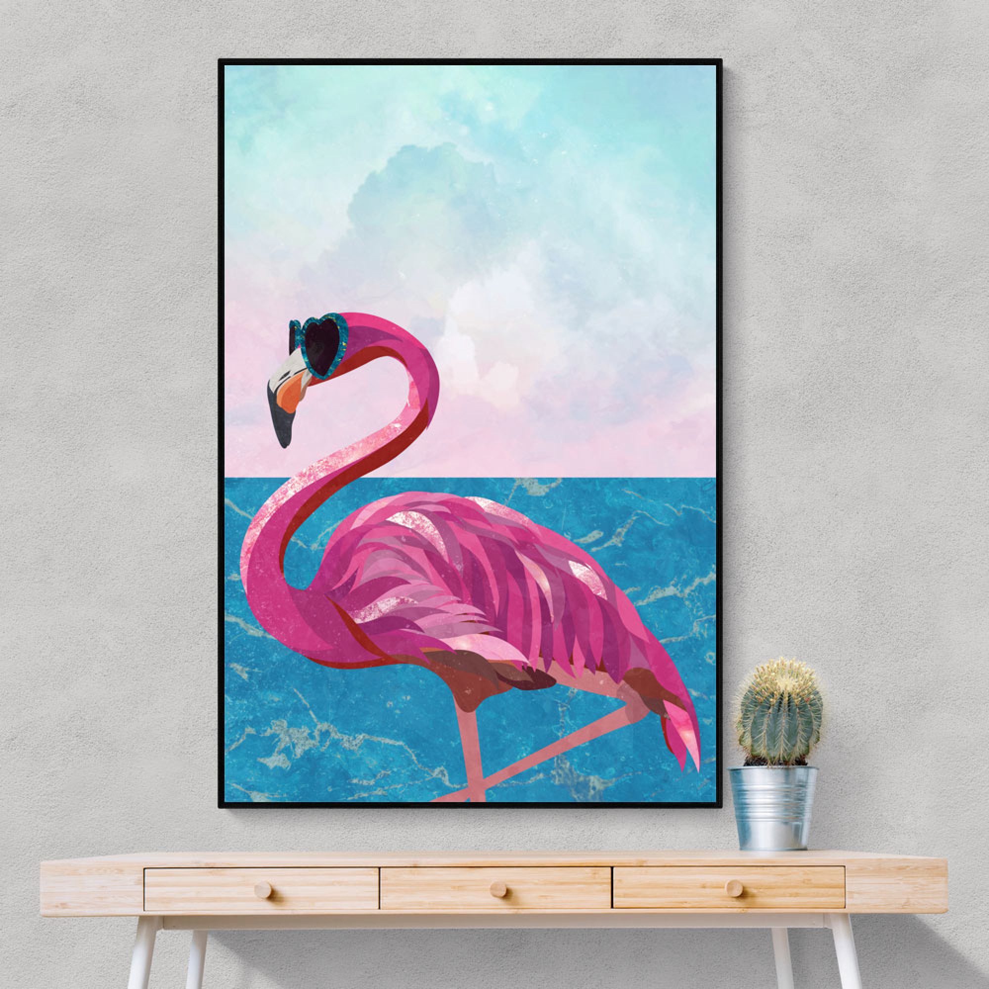 Flamingo Goes To The Beach Wall Art