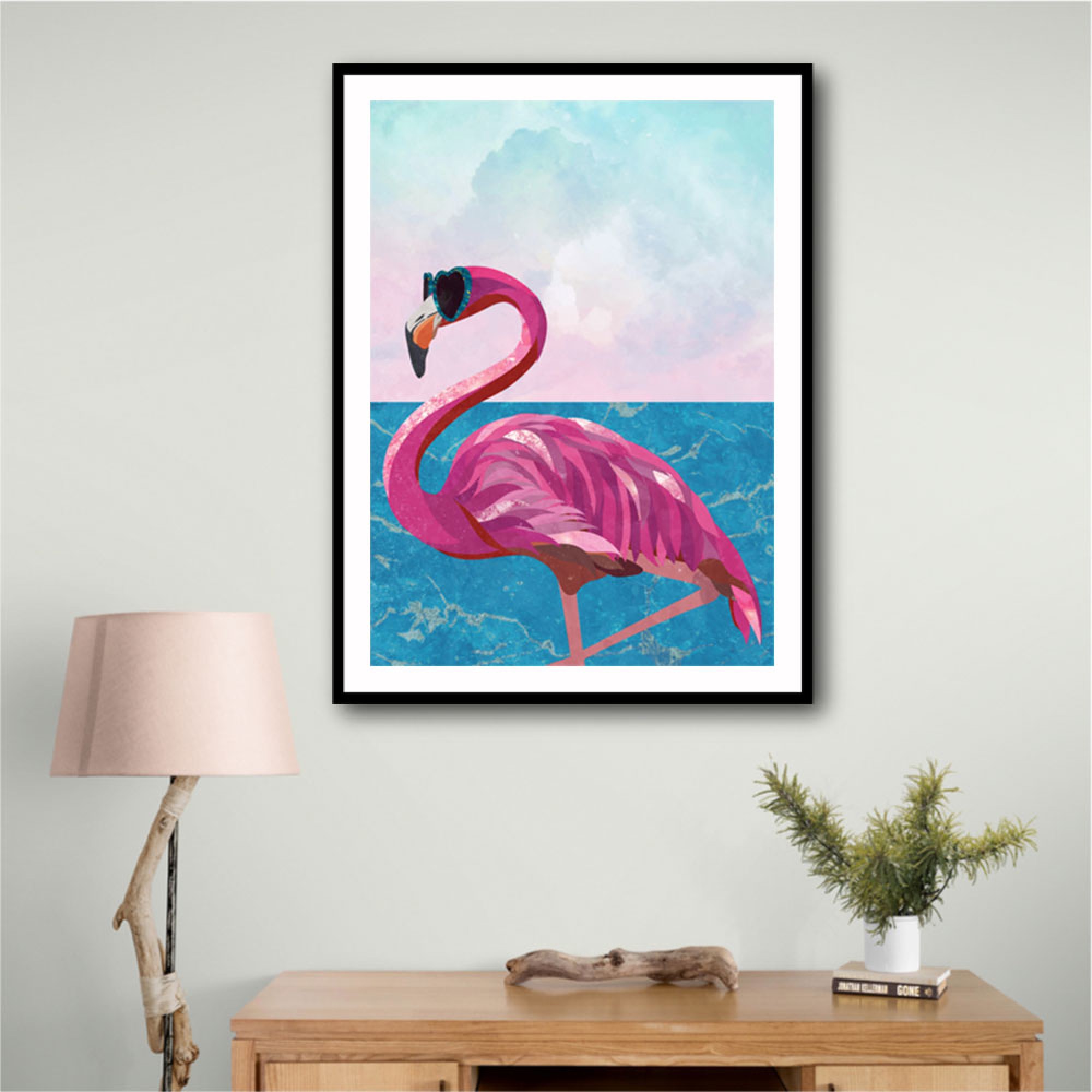 Flamingo Goes To The Beach Wall Art