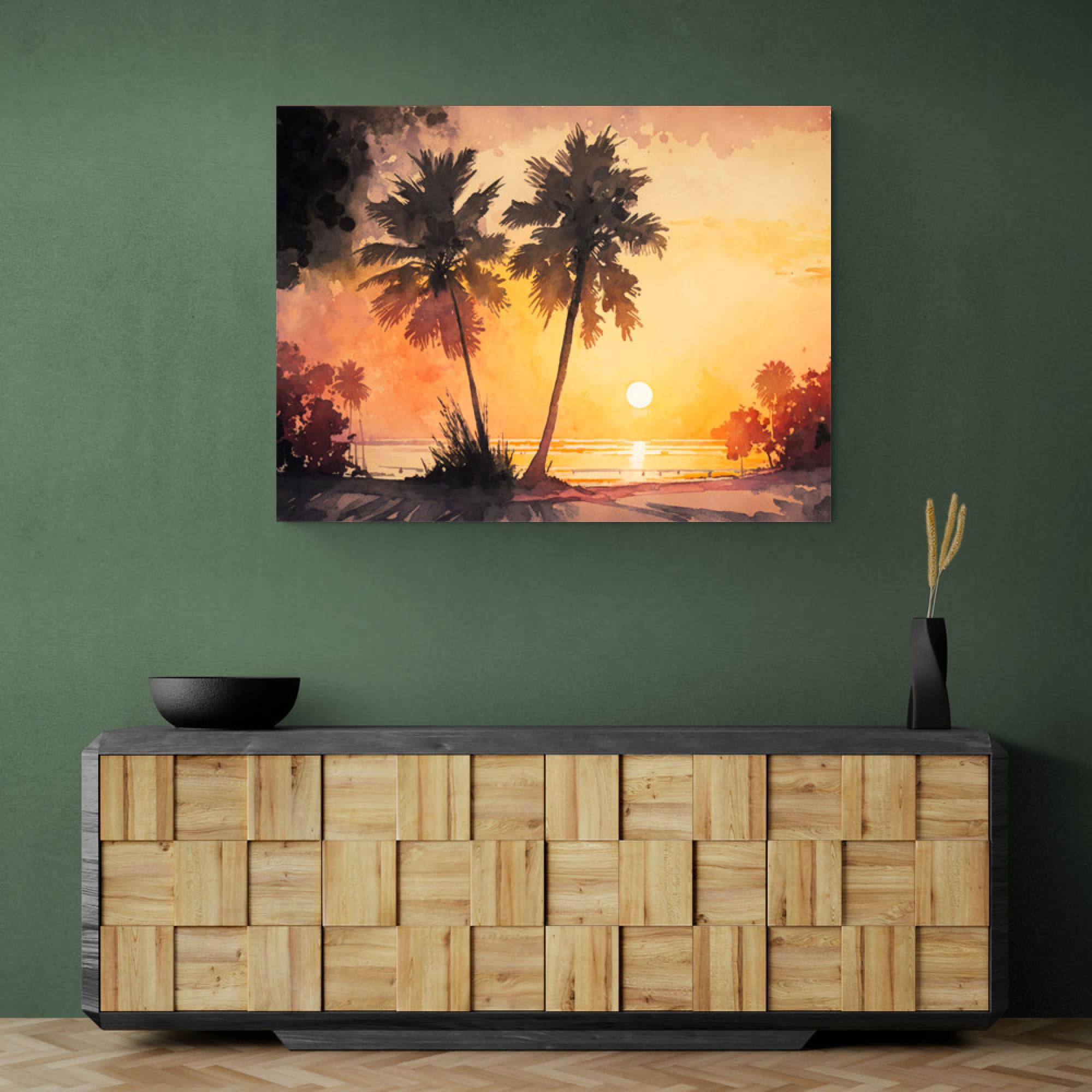 Sun and Two Palms Wall Art