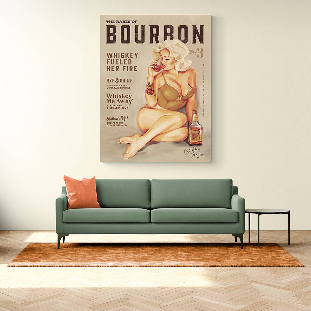 Babes Of Bourbon Vol 3 Sexy Vintage Pin Up Girl Drinking Whiskey Wall Art