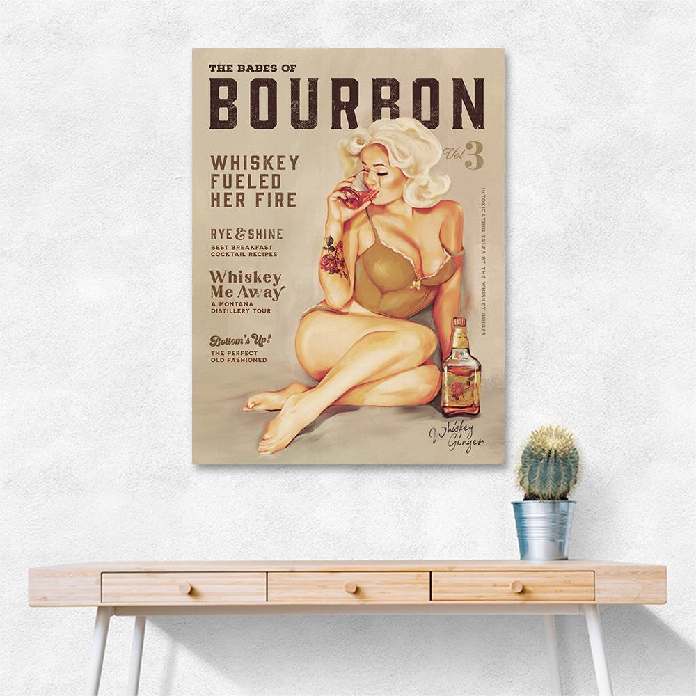 Babes Of Bourbon Vol 3 Sexy Vintage Pin Up Girl Drinking Whiskey Wall Art