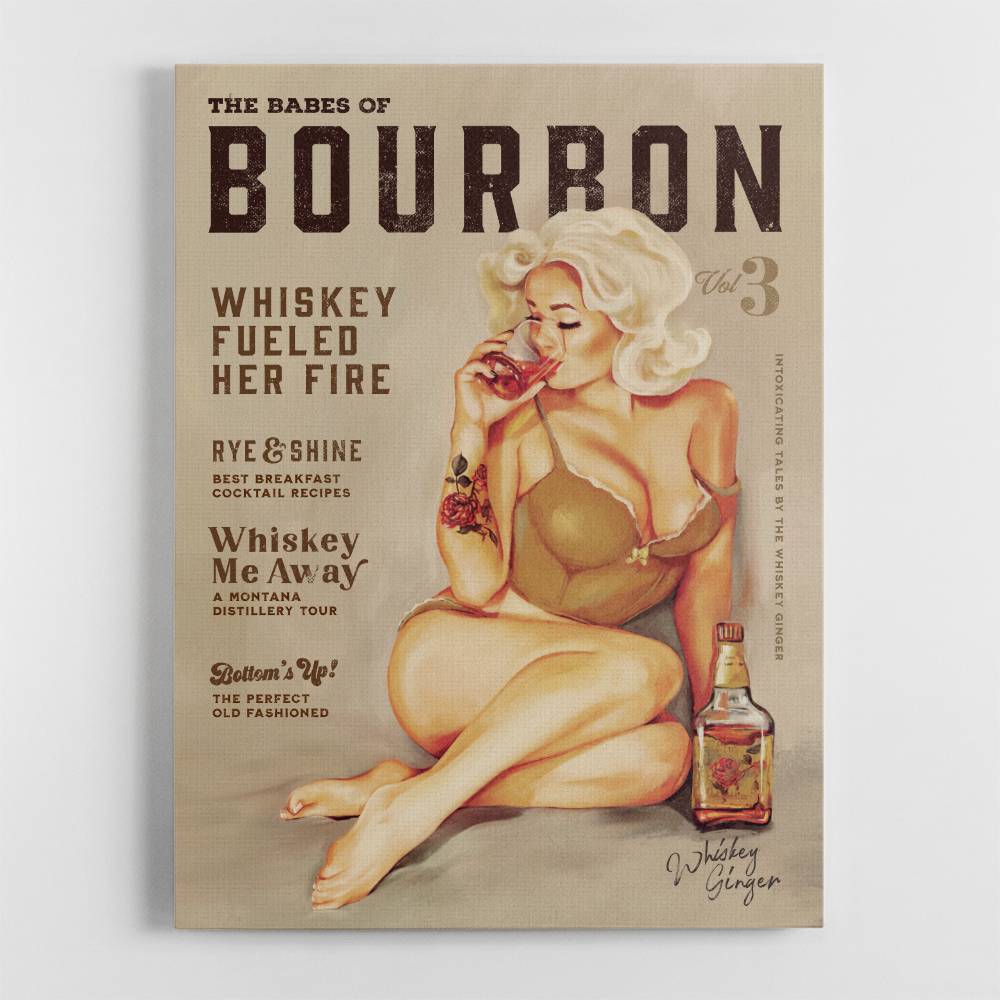 Babes Of Bourbon Vol 3 Sexy Vintage Pin Up Girl Drinking Whiskey Wall Art