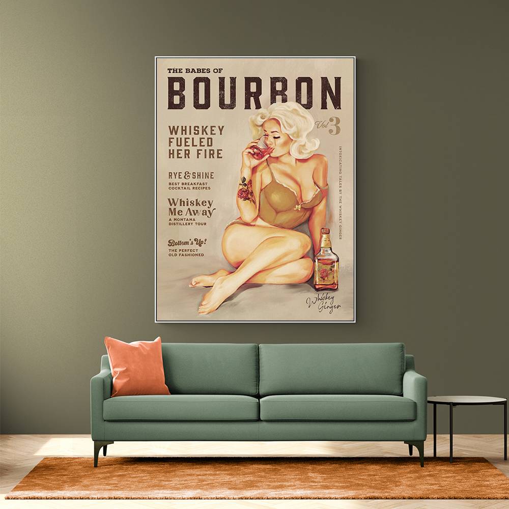 Babes Of Bourbon Vol 3 Sexy Vintage Pin Up Girl Drinking Whiskey Wall Art