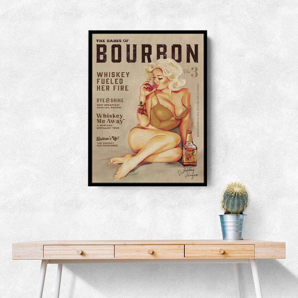 Babes Of Bourbon Vol 3 Sexy Vintage Pin Up Girl Drinking Whiskey Wall Art