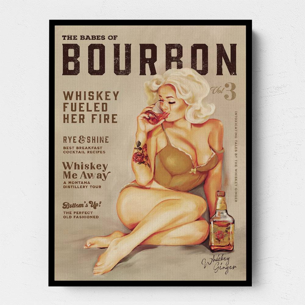 Babes Of Bourbon Vol 3 Sexy Vintage Pin Up Girl Drinking Whiskey Wall Art