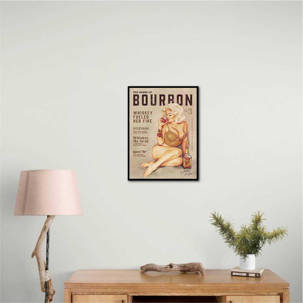 Babes Of Bourbon Vol 3 Sexy Vintage Pin Up Girl Drinking Whiskey Wall Art