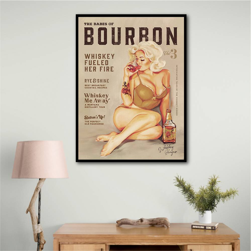 Babes Of Bourbon Vol 3 Sexy Vintage Pin Up Girl Drinking Whiskey Wall Art