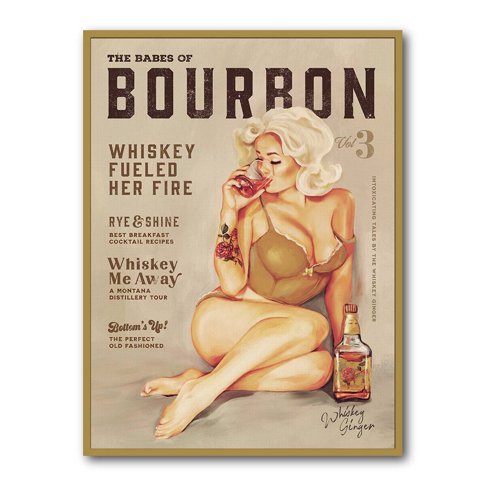 Babes Of Bourbon Vol 3 Sexy Vintage Pin Up Girl Drinking Whiskey Wall Art