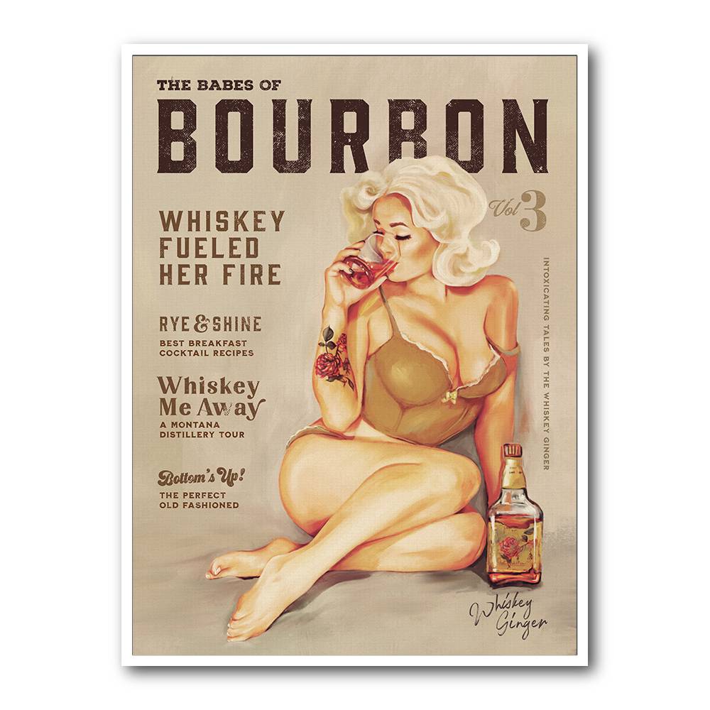 Babes Of Bourbon Vol 3 Sexy Vintage Pin Up Girl Drinking Whiskey Wall Art