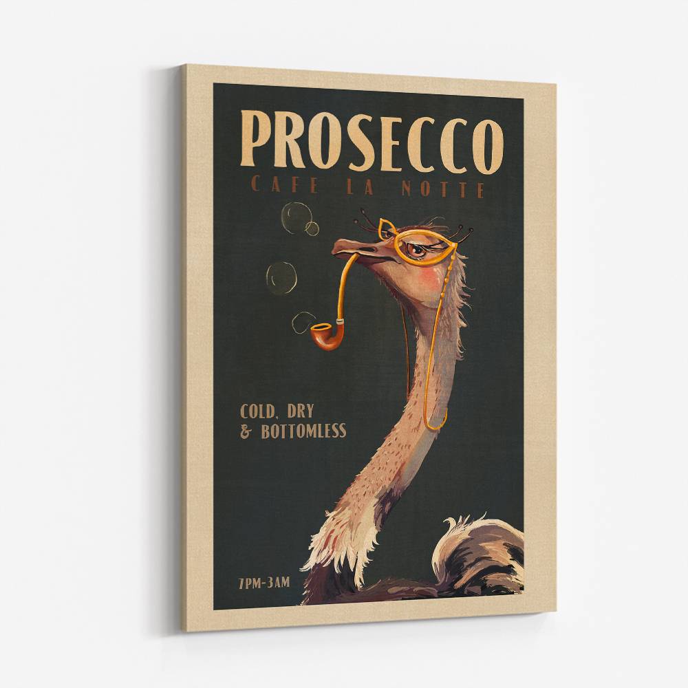 Cute Art Deco Prosecco Poster Of An Ostrich Wall Art