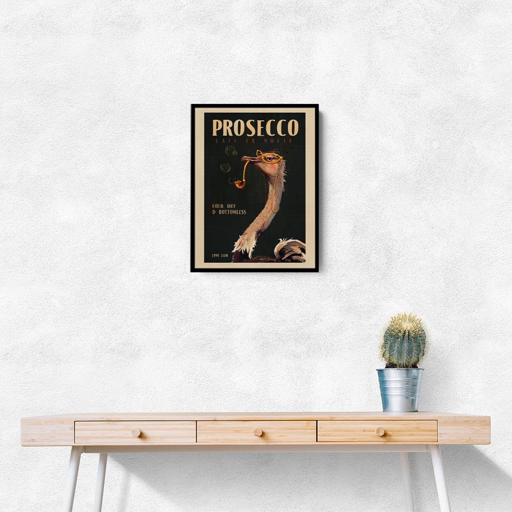 Cute Art Deco Prosecco Poster Of An Ostrich Wall Art