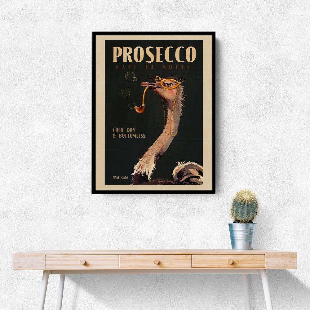 Cute Art Deco Prosecco Poster Of An Ostrich Wall Art