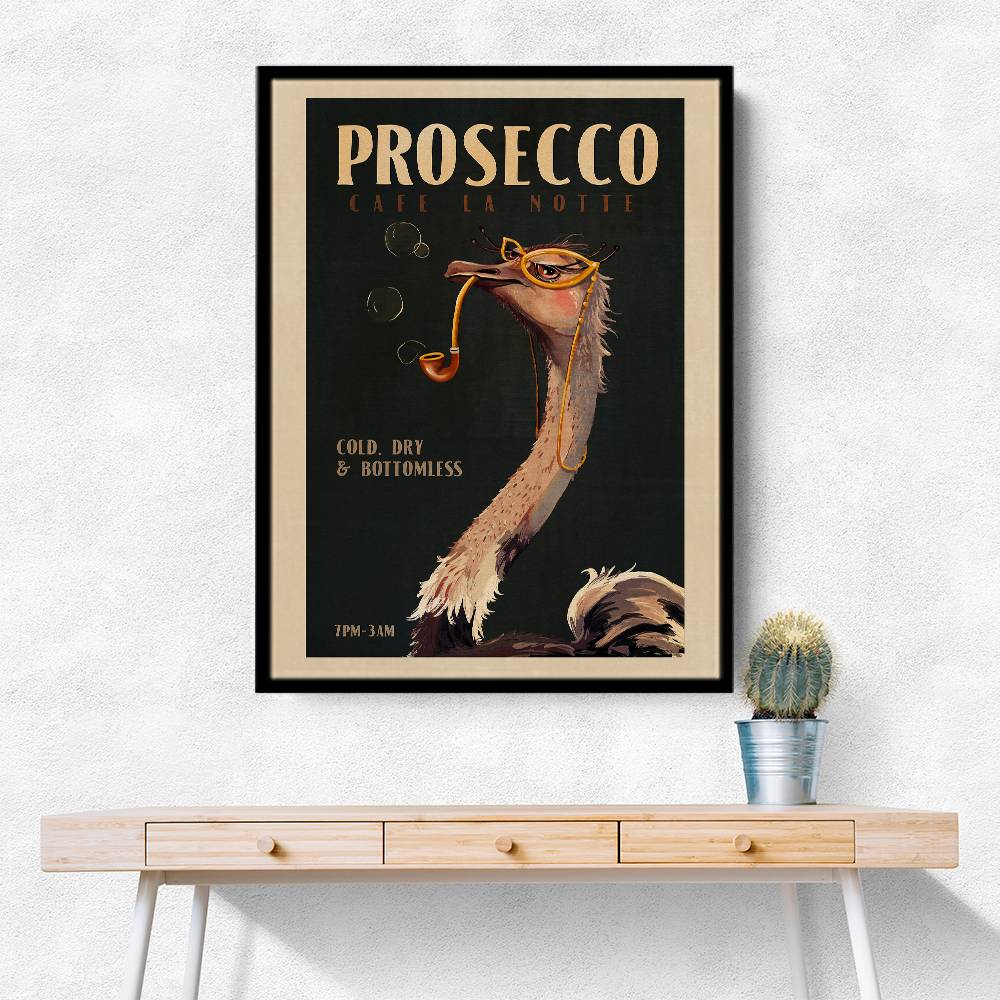 Cute Art Deco Prosecco Poster Of An Ostrich Wall Art