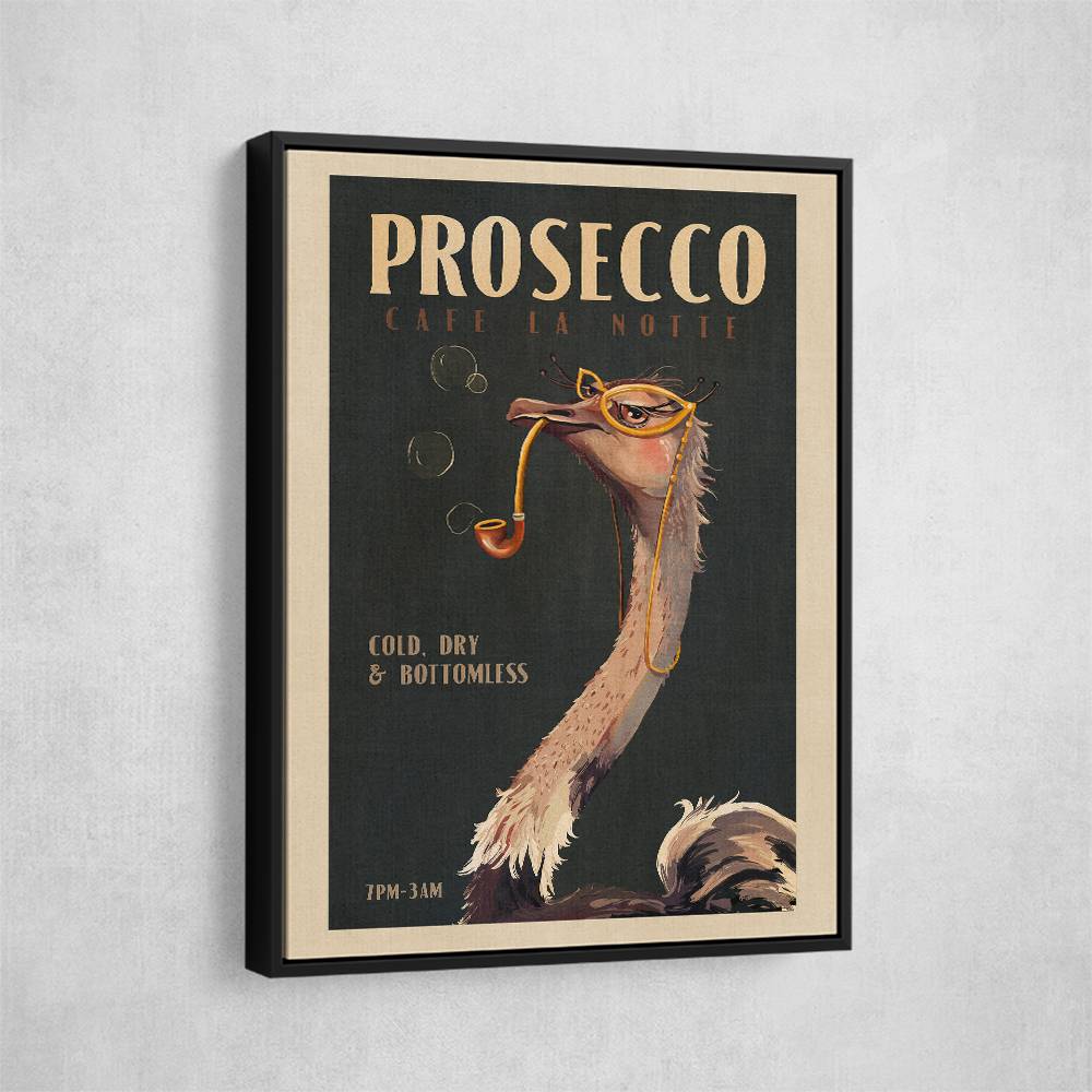 Cute Art Deco Prosecco Poster Of An Ostrich Wall Art