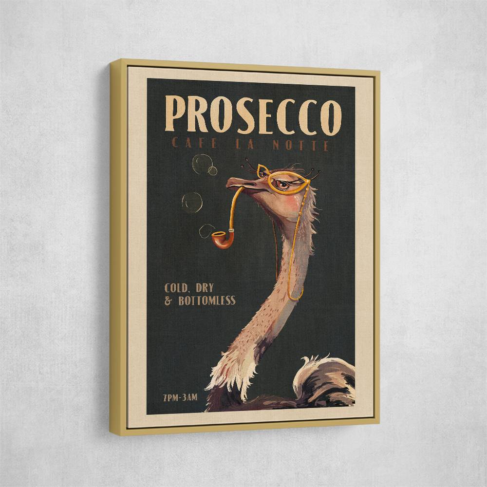 Cute Art Deco Prosecco Poster Of An Ostrich Wall Art