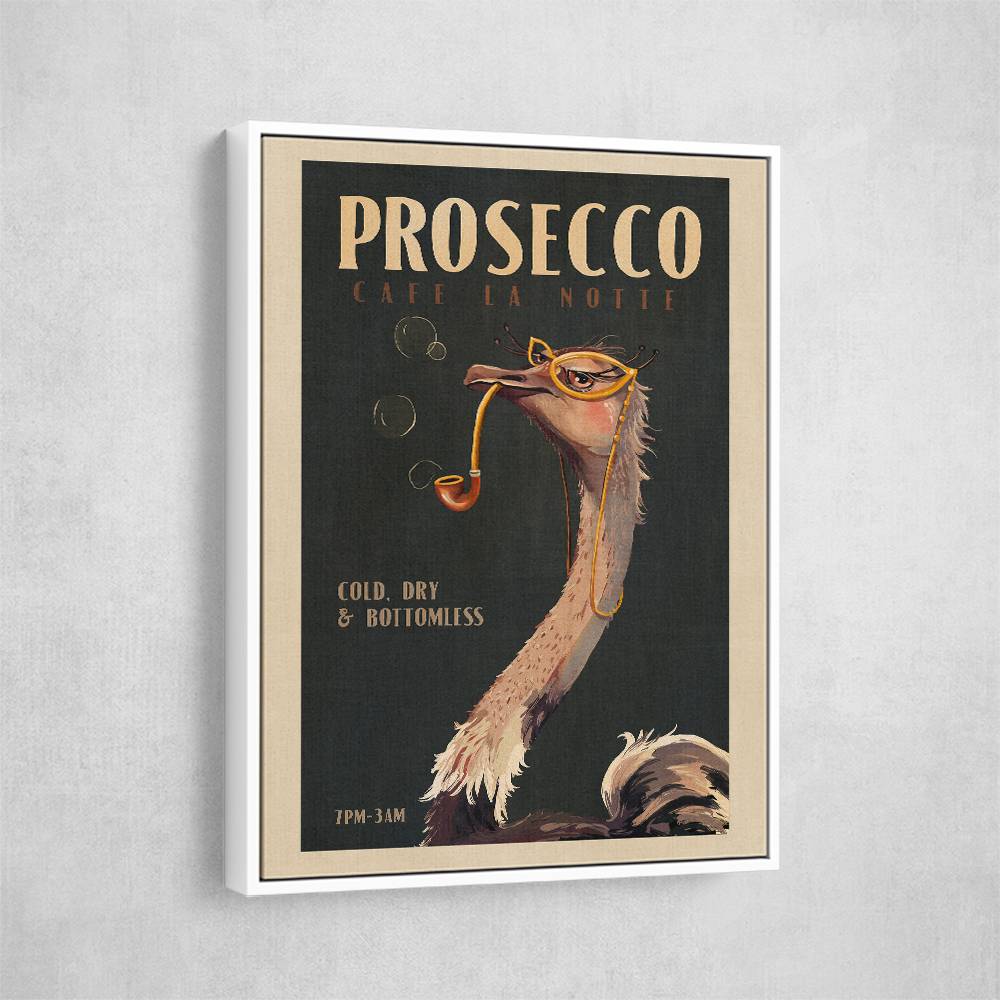 Cute Art Deco Prosecco Poster Of An Ostrich Wall Art