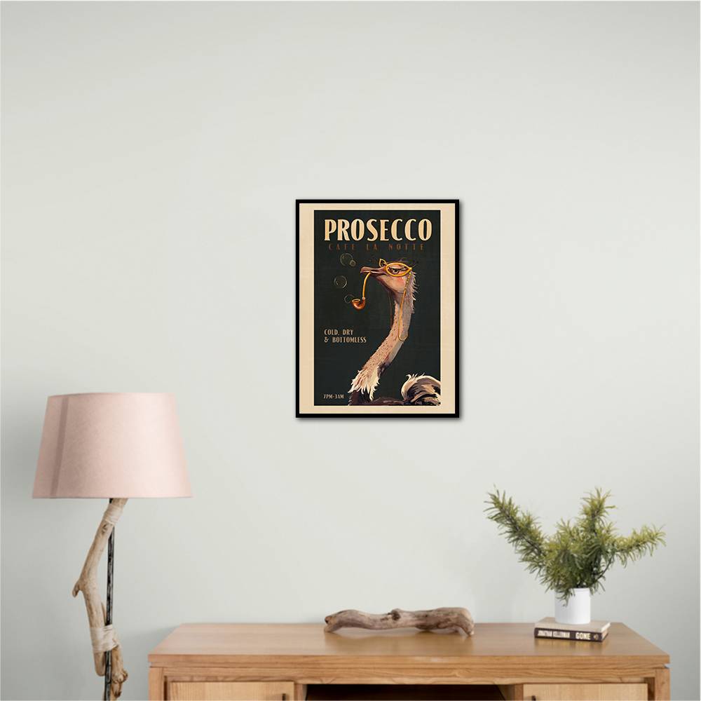 Cute Art Deco Prosecco Poster Of An Ostrich Wall Art