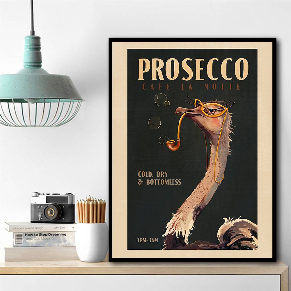 Cute Art Deco Prosecco Poster Of An Ostrich Wall Art