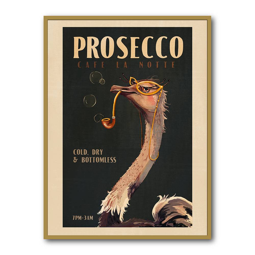 Cute Art Deco Prosecco Poster Of An Ostrich Wall Art