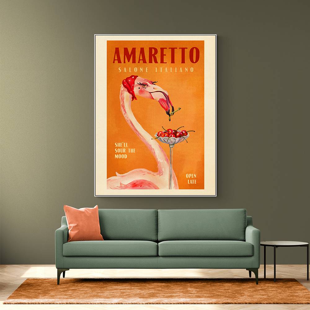 Amaretto Flamingo Art Deco Italian Cafe Travel Art Wall Art