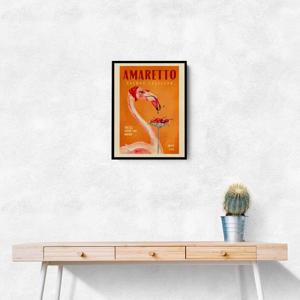 Amaretto Flamingo Art Deco Italian Cafe Travel Art Wall Art