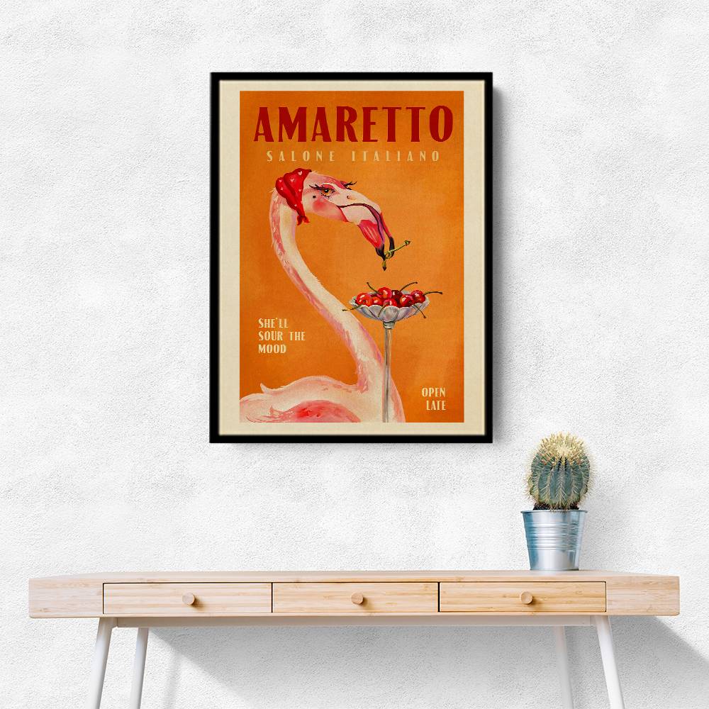 Amaretto Flamingo Art Deco Italian Cafe Travel Art Wall Art